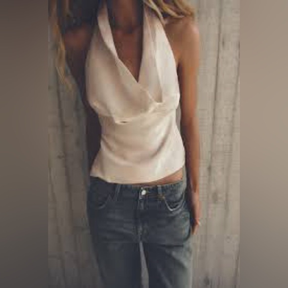 Zara Cream Iridescent Halter Blouse